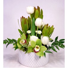 Flower bowl with tulips and orchids M